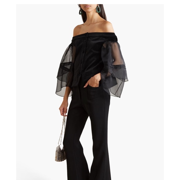New! Rosie Assoulin Black Wind Off Your Shoulder Blouse | S - Picture 2 of 10